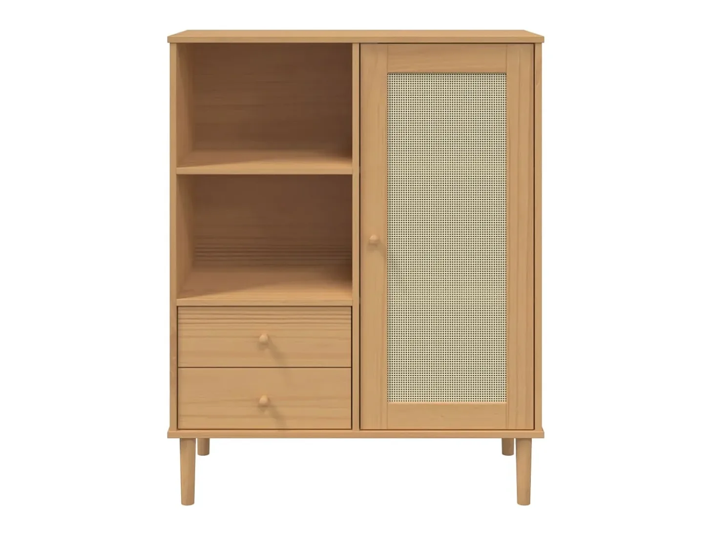 Aparador buffet cómoda mueble mueble de almacenaje organizador cocina salón salón aspecto ratán 90 x 40 x 112 cm madera maciza de pino marrón 02_0036234
