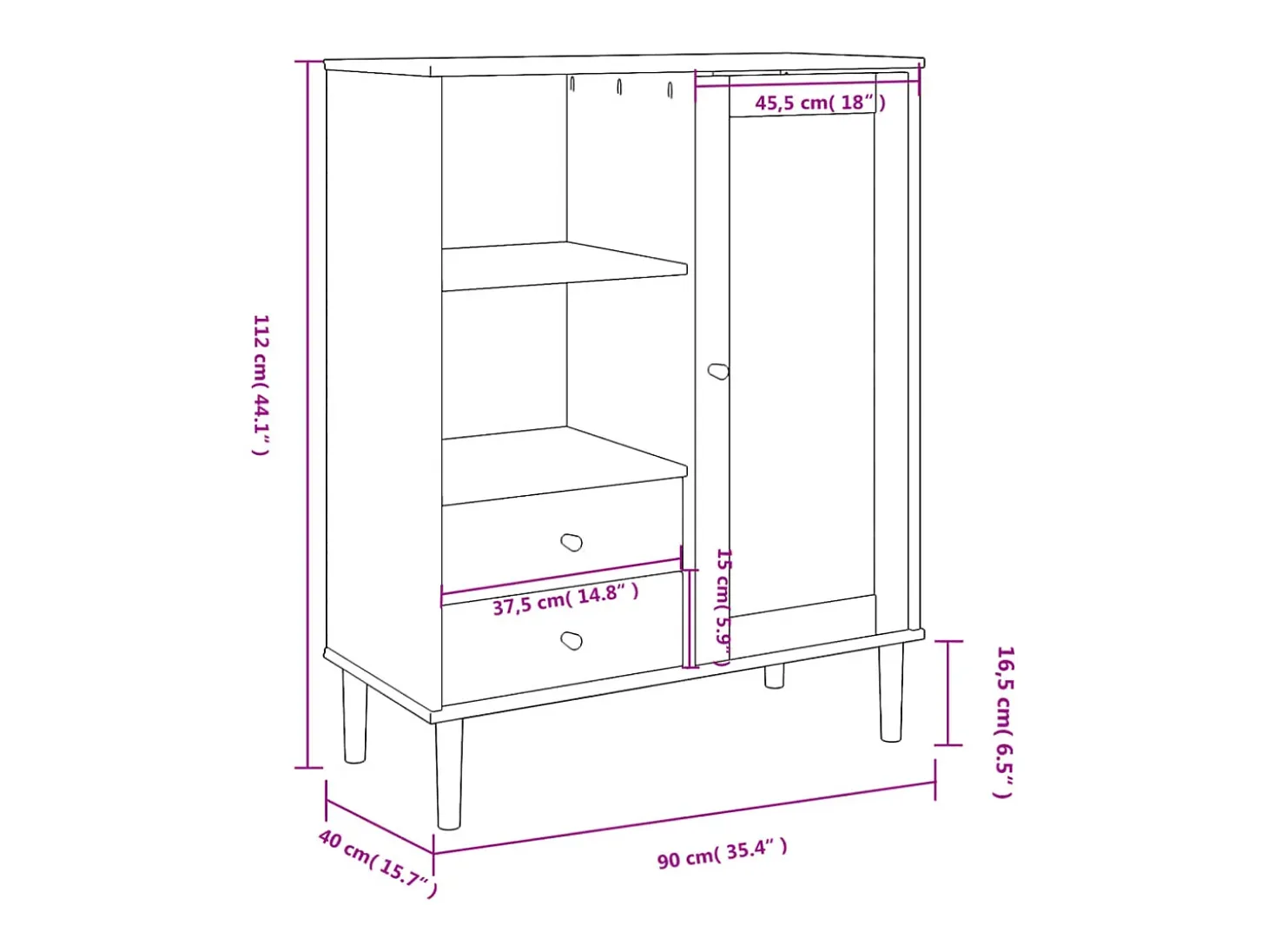 Aparador buffet cómoda mueble mueble de almacenaje organizador cocina salón salón aspecto ratán 90 x 40 x 112 cm madera maciza de pino marrón 02_0036234