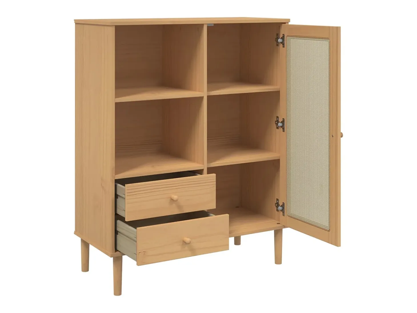 Aparador buffet cómoda mueble mueble de almacenaje organizador cocina salón salón aspecto ratán 90 x 40 x 112 cm madera maciza de pino marrón 02_0036234
