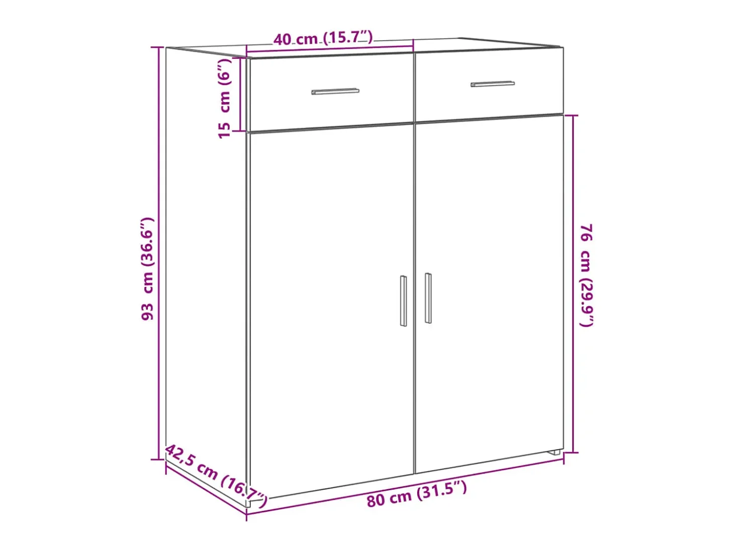 Aparador buffet cómoda mueble mueble de almacenaje organizador cocina salón salón 80 x 42,5 x 93 cm madera contrachapada blanco 02_0030521