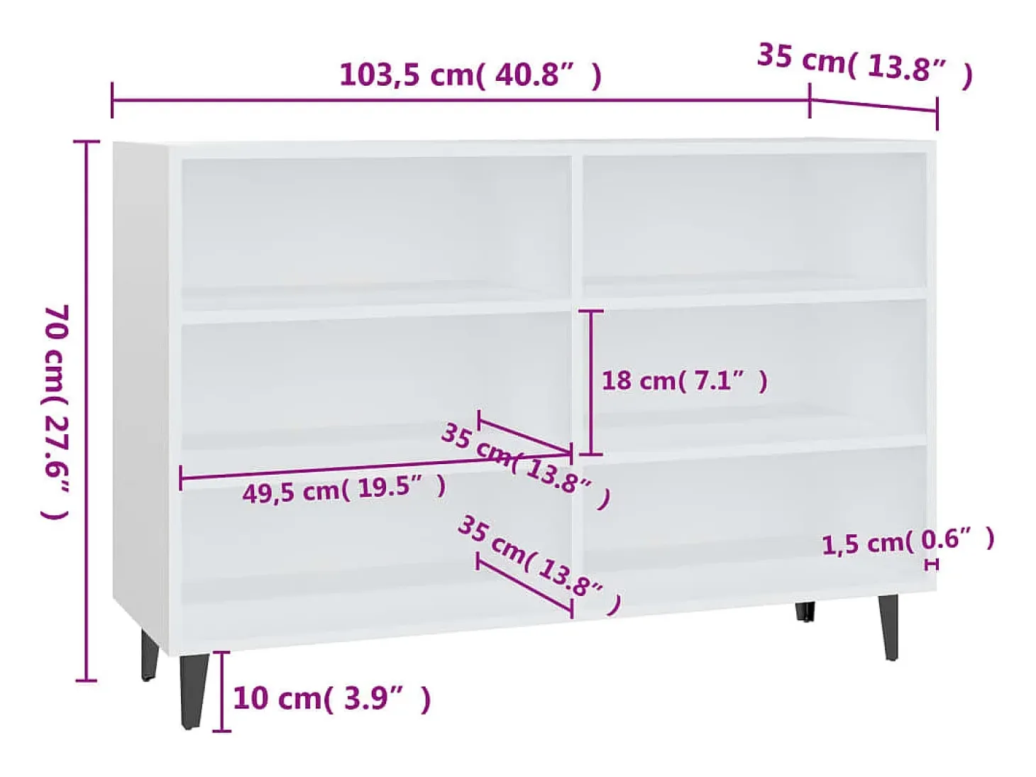 Aparador buffet cómoda mueble mueble de almacenaje organizador cocina salón salón 103,5 x 35 x 70 cm madera contrachapada blanco 02_0030179