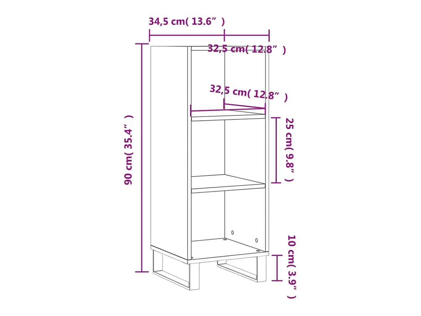 Aparador buffet cómoda mueble mueble de almacenamiento organizador cocina salón salón 34,5 x 32,5 x 90 cm madera contrachapada marrón 02_0030875