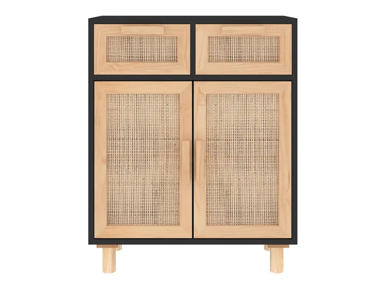 Aparador buffet cómoda mueble almacenaje organizador cocina salón salón 60 x 30 x 75 cm madera maciza de pino y ratán natural negro 02_0035971