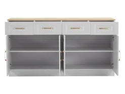 Aparador Buffet, con 4 cajones y 4 puertas, almacenaje, diseño moderno, madera MDF, blanco y roble (140x40x75 cm)