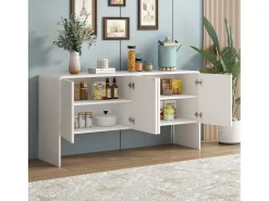 Aparador buffet con 4 puertas y sistema antirrebote, para salón y entrada, color blanco