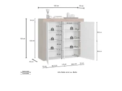 Aparador Chronos con 4 puertas en blanco brillo y roble 140x40x130 cm