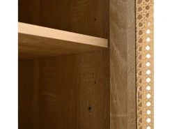 Aparador clásico natural de 4 puertas, diseño de puerta curva de ratán, 145x80x40cm