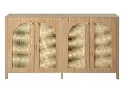 Aparador clásico natural de 4 puertas, diseño de puerta curva de ratán, 145x80x40cm