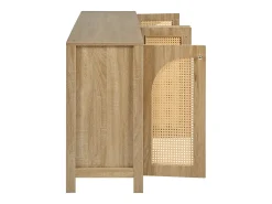 Aparador clásico natural de 4 puertas, diseño de puerta curva de ratán, 145x80x40cm