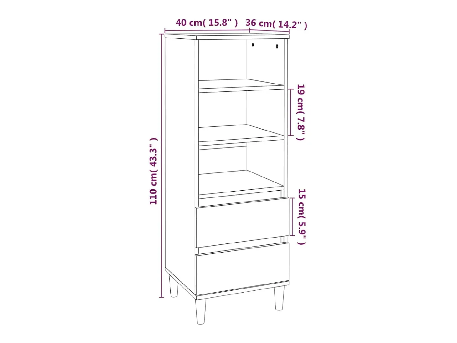 Aparador cómoda cómoda armario mueble organizador cocina salón salón alto 40 x 36 x 110 cm madera contrachapada marrón 02_0033711