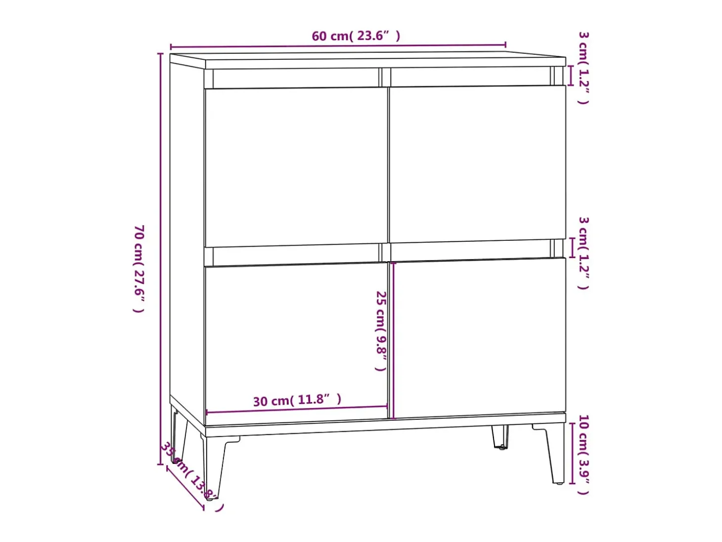 Aparador cómoda cómoda armario unidad de almacenamiento organizador cocina salón salonsonoma 60 x 35 x 70 cm madera contrachapada gris 02_0036413