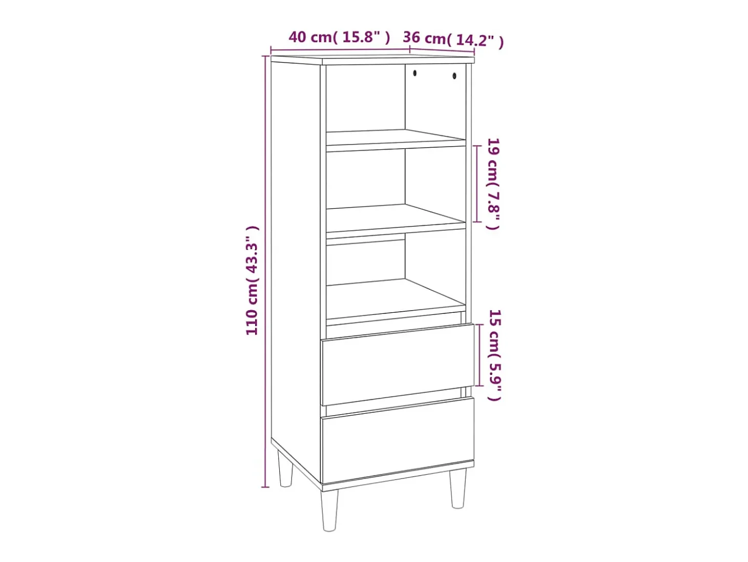 Aparador cómoda cómoda armario mueble organizador cocina salón salón alto 40 x 36 x 110 cm madera contrachapada gris 02_0034433