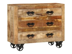 Aparador cómoda cómoda armario mueble organizador cocina salón salón con 3 cajones 80 x 30 x 65 cm madera maciza de mango en bruto marrón 02_0029738