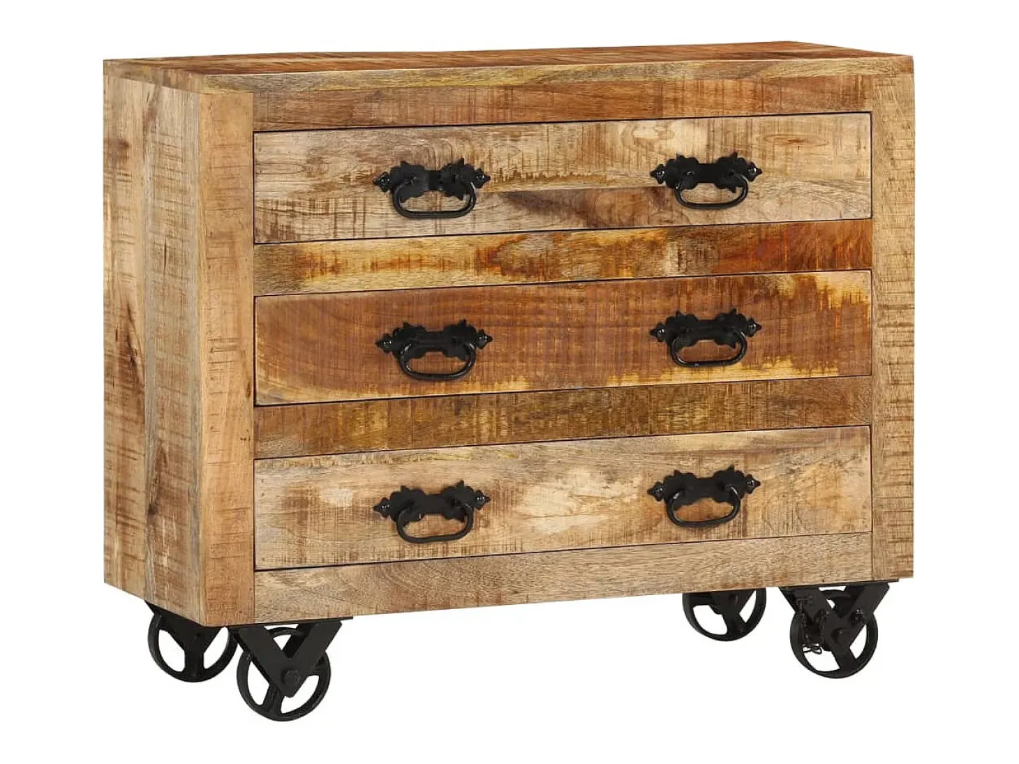 Aparador cómoda cómoda armario mueble organizador cocina salón salón con 3 cajones 80 x 30 x 65 cm madera maciza de mango en bruto marrón 02_0029738