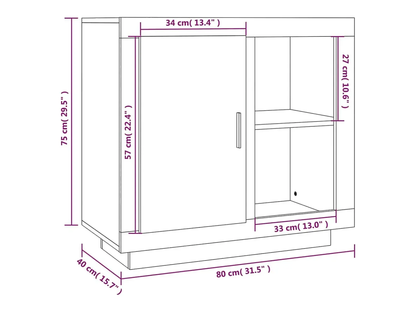 Aparador cómoda cómoda armario mueble organizador cocina salón salón 80 x 40 x 75 cm blanco 02_0030516