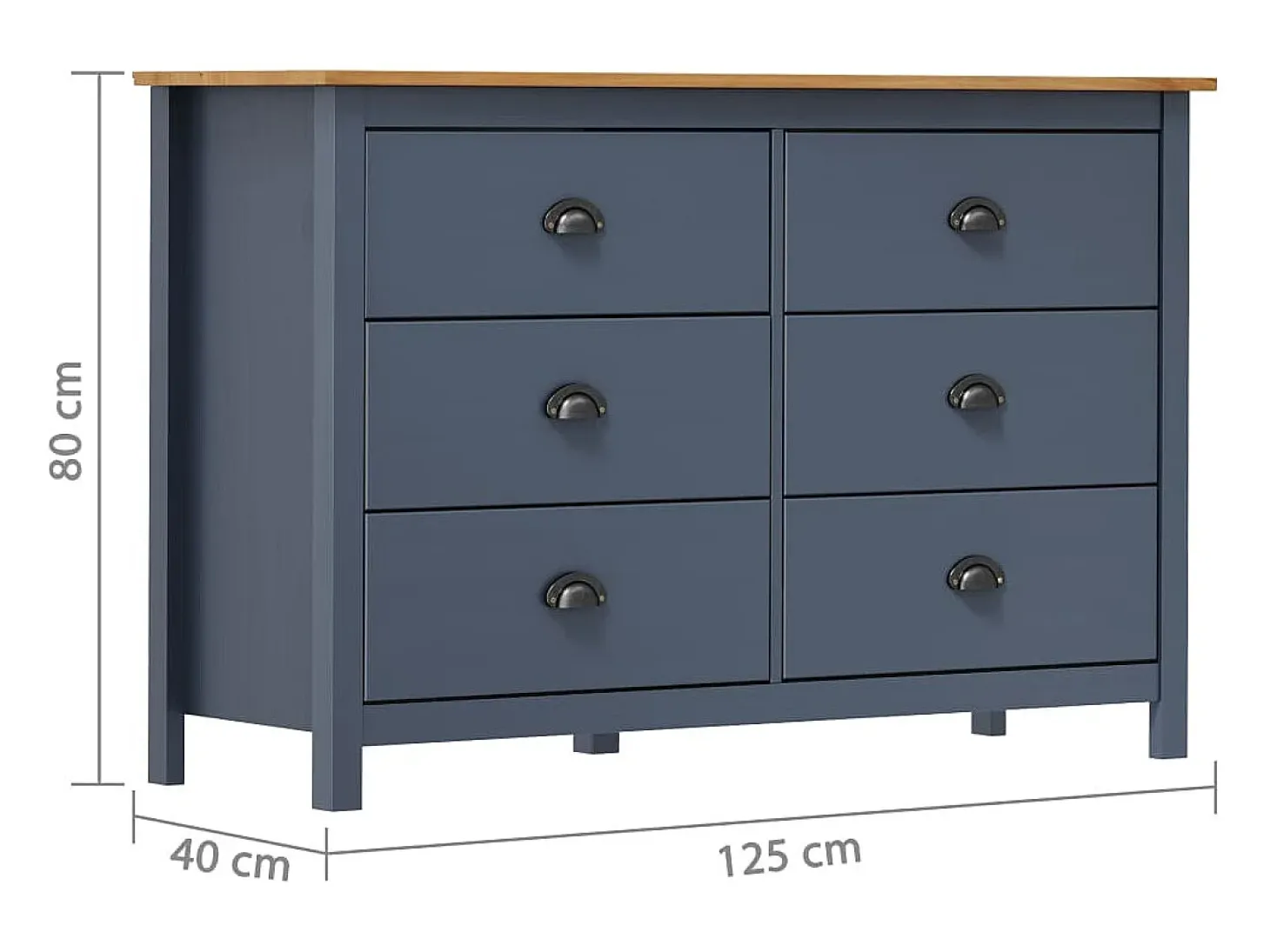 Aparador cómoda cómoda armario mueble organizador cocina salón salón Hill 125 x 40 x 80 cm madera maciza de pino gris 02_0035673