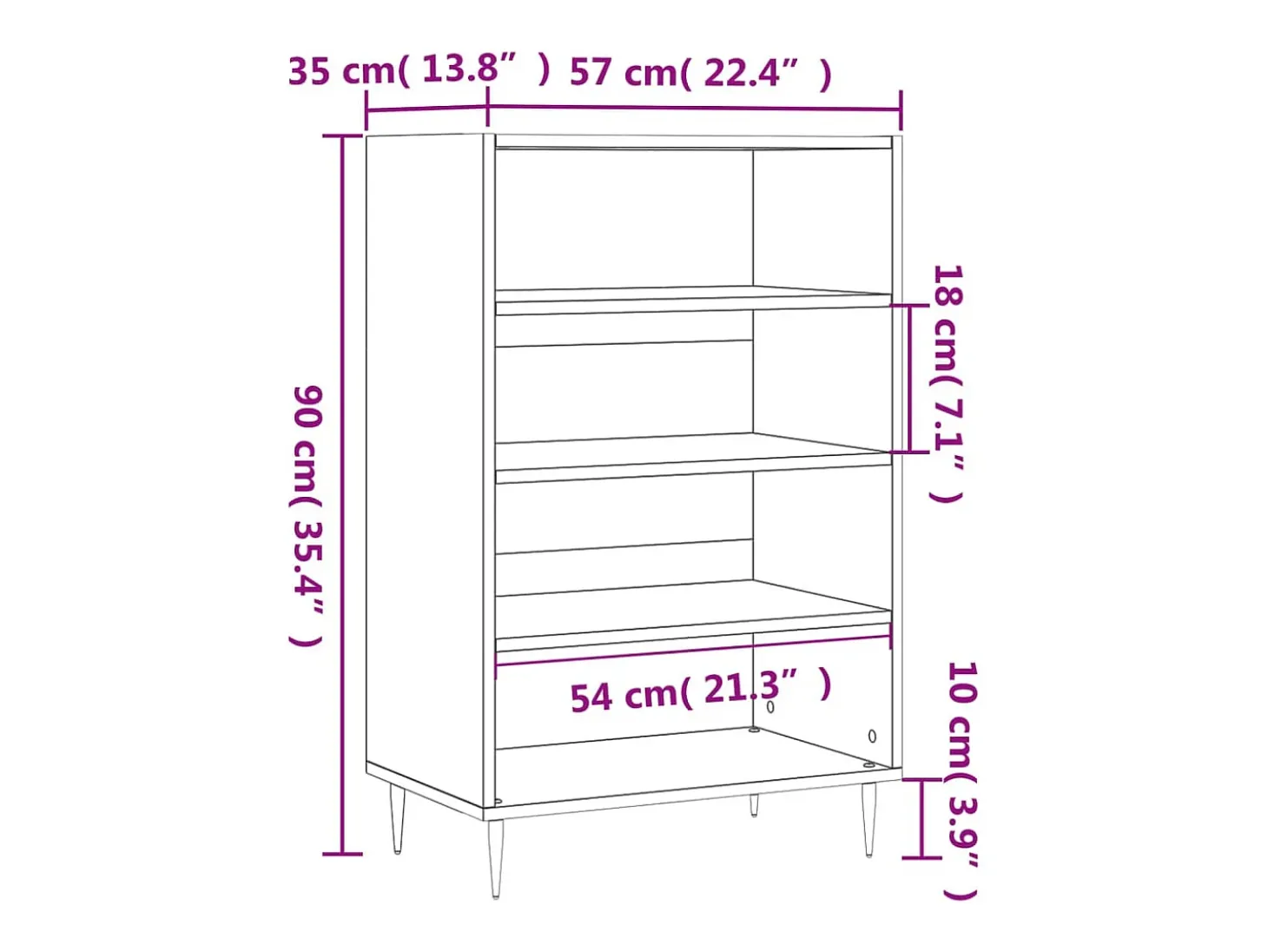 Aparador cómoda cómoda armario mueble organizador cocina salón salón alto 57 x 35 x 90 cm madera contrachapada negro 02_0034939