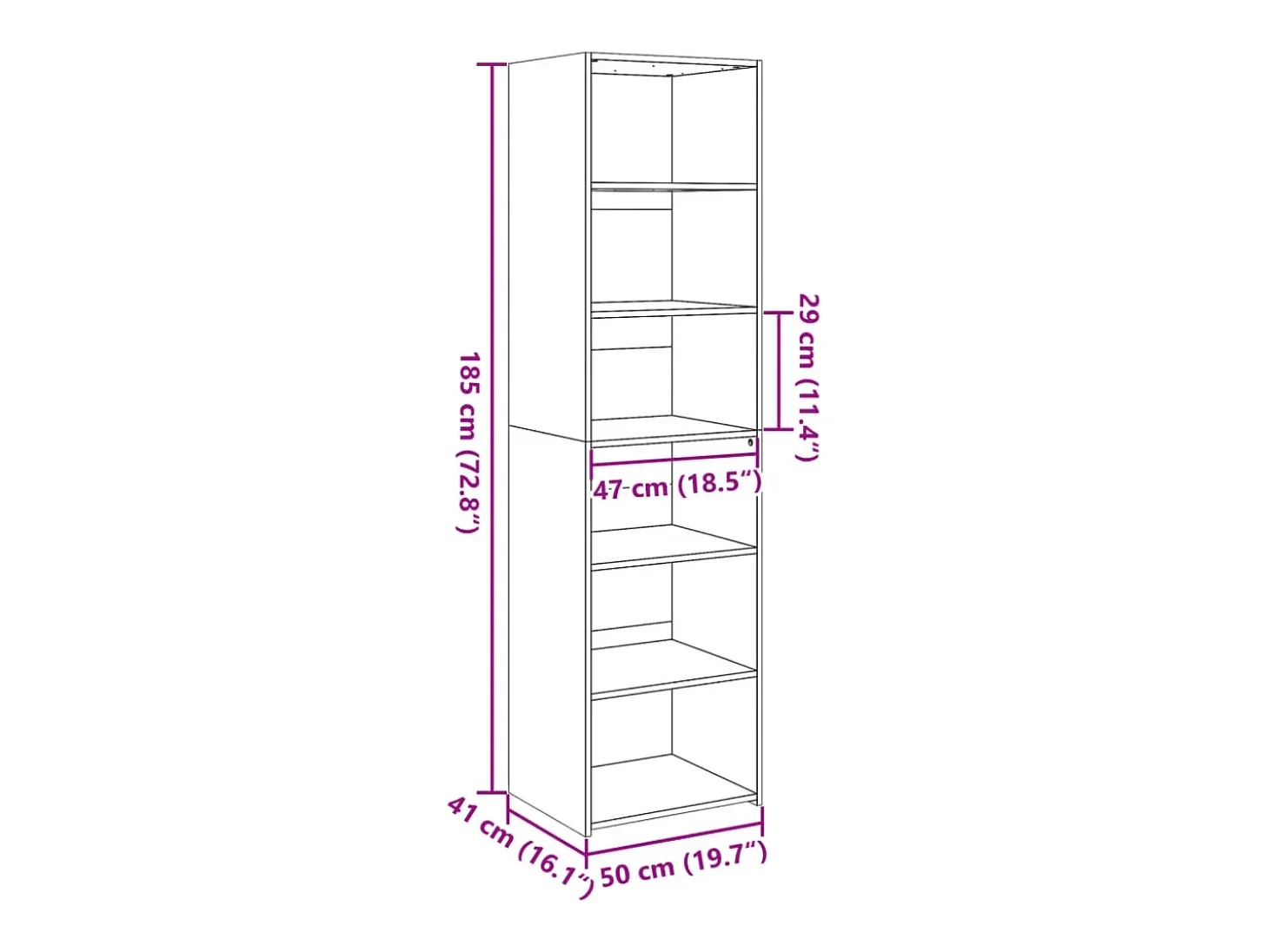 Aparador cómoda cómoda armario mueble organizador cocina salón salón alto 50 x 41 x 185 cm madera contrachapada marrón 02_0033365