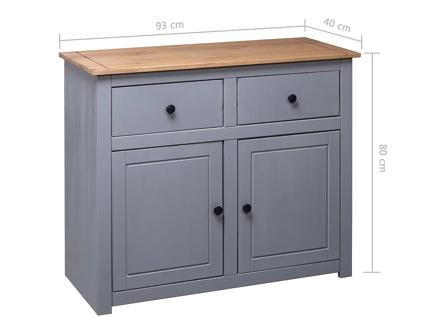 Aparador cómoda cómoda armario mueble organizador cocina salón salón 93 x 40 x 80 cm Pino macizo Surtido Panamá gris 02_0031810