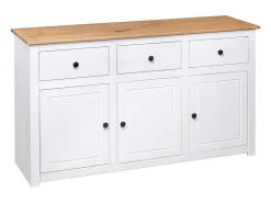 Aparador cómoda cómoda armario mueble organizador cocina salón salón 135 x 40 x 80 cm Pino macizo gama Panamá blanco 02_0030209