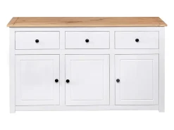 Aparador cómoda cómoda armario mueble organizador cocina salón salón 135 x 40 x 80 cm Pino macizo gama Panamá blanco 02_0030209