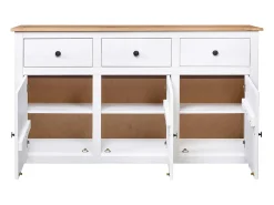 Aparador cómoda cómoda armario mueble organizador cocina salón salón 135 x 40 x 80 cm Pino macizo gama Panamá blanco 02_0030209