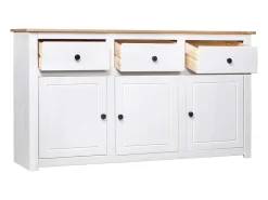 Aparador cómoda cómoda armario mueble organizador cocina salón salón 135 x 40 x 80 cm Pino macizo gama Panamá blanco 02_0030209