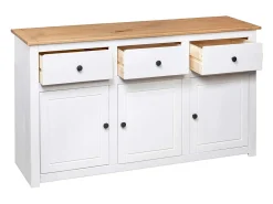 Aparador cómoda cómoda armario mueble organizador cocina salón salón 135 x 40 x 80 cm Pino macizo gama Panamá blanco 02_0030209