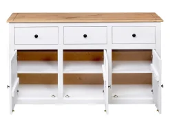 Aparador cómoda cómoda armario mueble organizador cocina salón salón 135 x 40 x 80 cm Pino macizo gama Panamá blanco 02_0030209