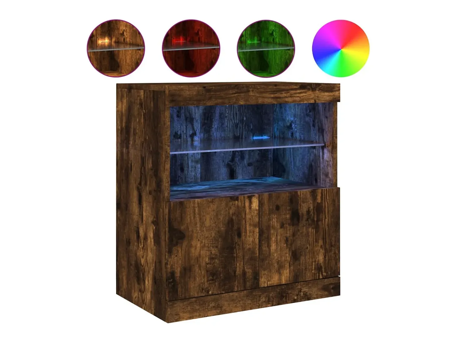 Aparador cómoda cómoda armario mueble organizador cocina salón salón con luces LED 60 x 37 x 67 cm marrón 02_0029891