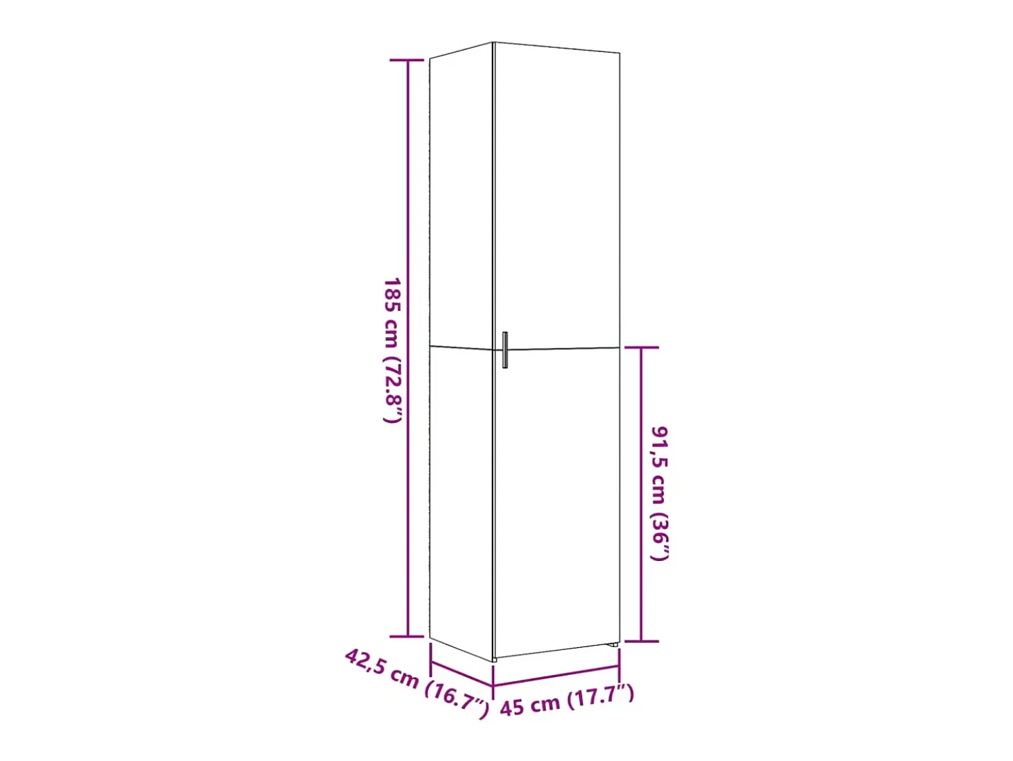 Aparador cómoda cómoda armario mueble organizador cocina salón salón alto Sonoma 45 x 42,5 x 185 cm madera contrachapada gris 02_0035368