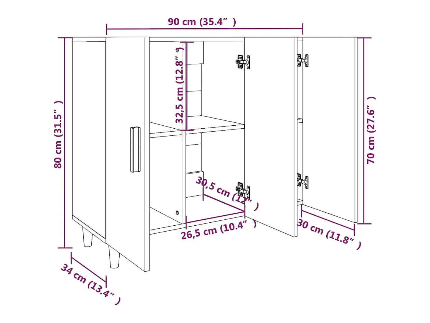 Aparador cómoda cómoda armario mueble organizador cocina salón salón Sonoma 90 x 34 x 80 cm madera contrachapada marrón 02_0031734