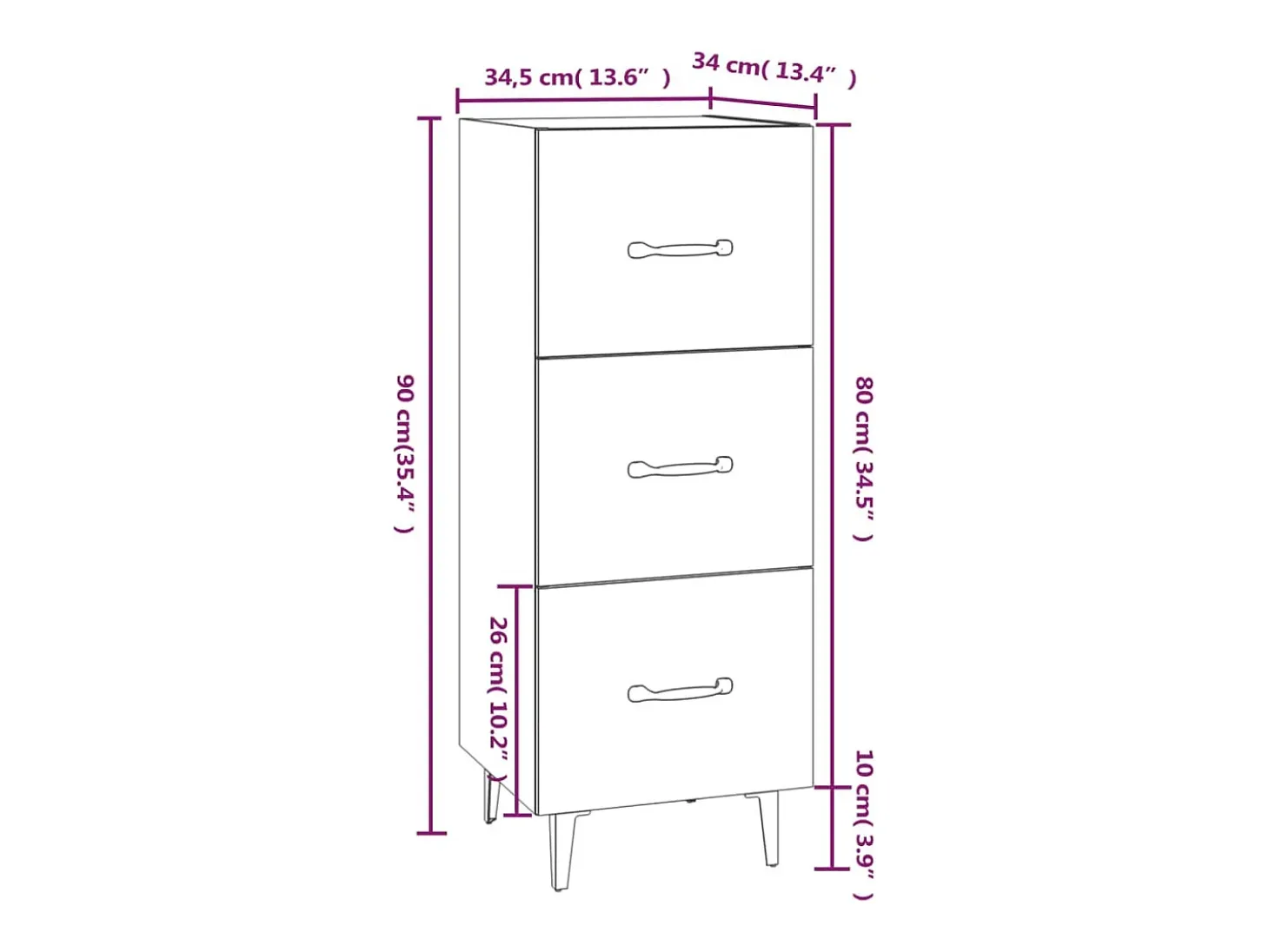 Aparador cómoda cómoda armario unidad de almacenamiento organizador cocina salón salón Sonoma 34,5 x 34 x 90 cm madera contrachapada marrón 02_0031544