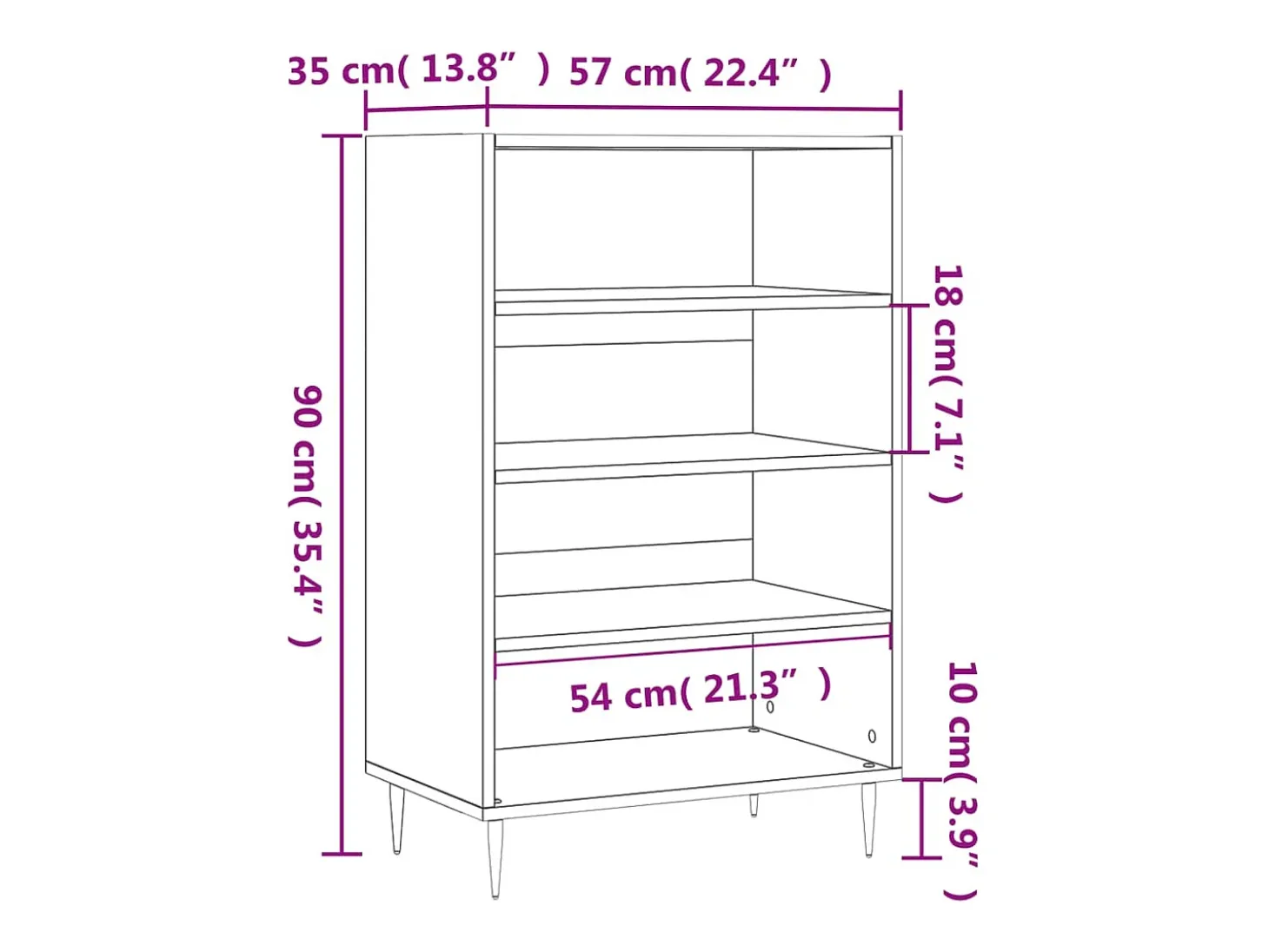 Aparador cómoda cómoda armario mueble organizador cocina salón salón alto Sonoma 57 x 35 x 90 cm madera contrachapada marrón 02_0034075