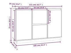 Aparador cómoda cómoda armario mueble organizador cocina salón salón 111 x 34 x 75 cm madera maciza de pino gris 02_0031778