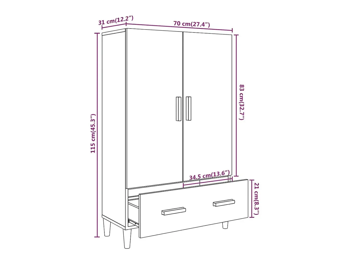 Aparador cómoda cómoda armario unidad de almacenamiento organizador cocina salón salonsonoma 70 x 31 x 115 cm madera contrachapada gris 02_0036504