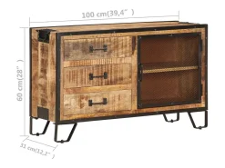 Aparador cómoda cómoda armario mueble organizador cocina salón salón 100 x 31 x 60 cm madera maciza de mango marrón crudo 02_0029492
