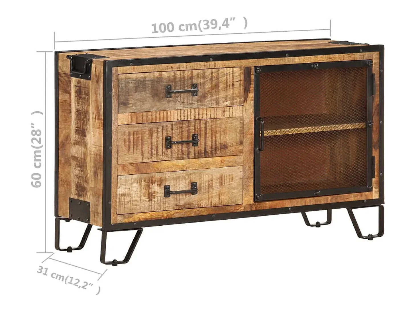 Aparador cómoda cómoda armario mueble organizador cocina salón salón 100 x 31 x 60 cm madera maciza de mango marrón crudo 02_0029492