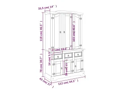 Aparador Cómoda Cómoda Mueble Almacenamiento Organizador Cocina Salón Corona 112 x 43 x 196 cm Madera Maciza Pino Mexicano Marrón 02_0031748