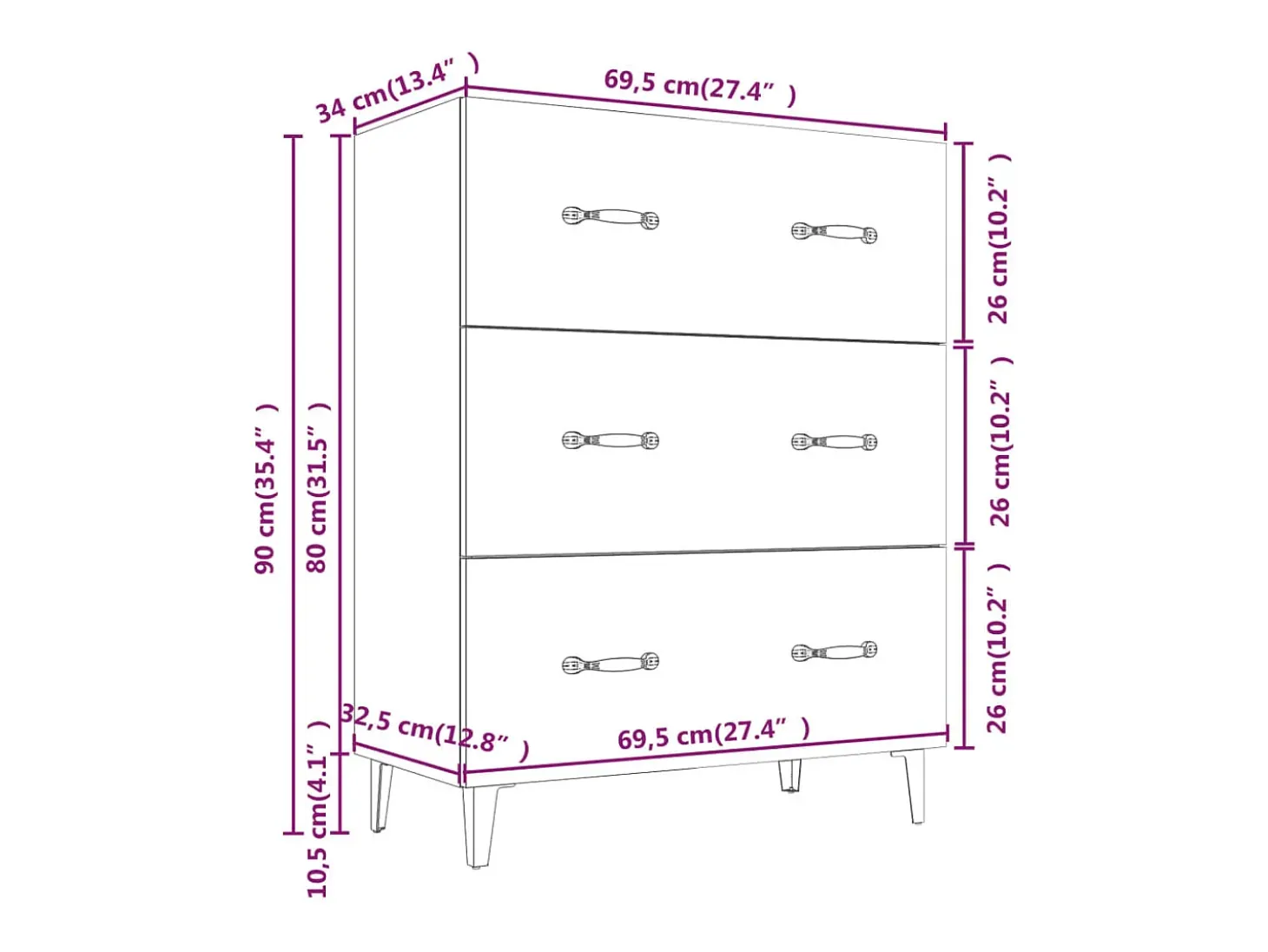 Aparador cómoda cómoda mueble mueble de almacenaje organizador cocina salón salón 69,5 x 34 x 90 cm madera contrachapada marrón 02_0031014