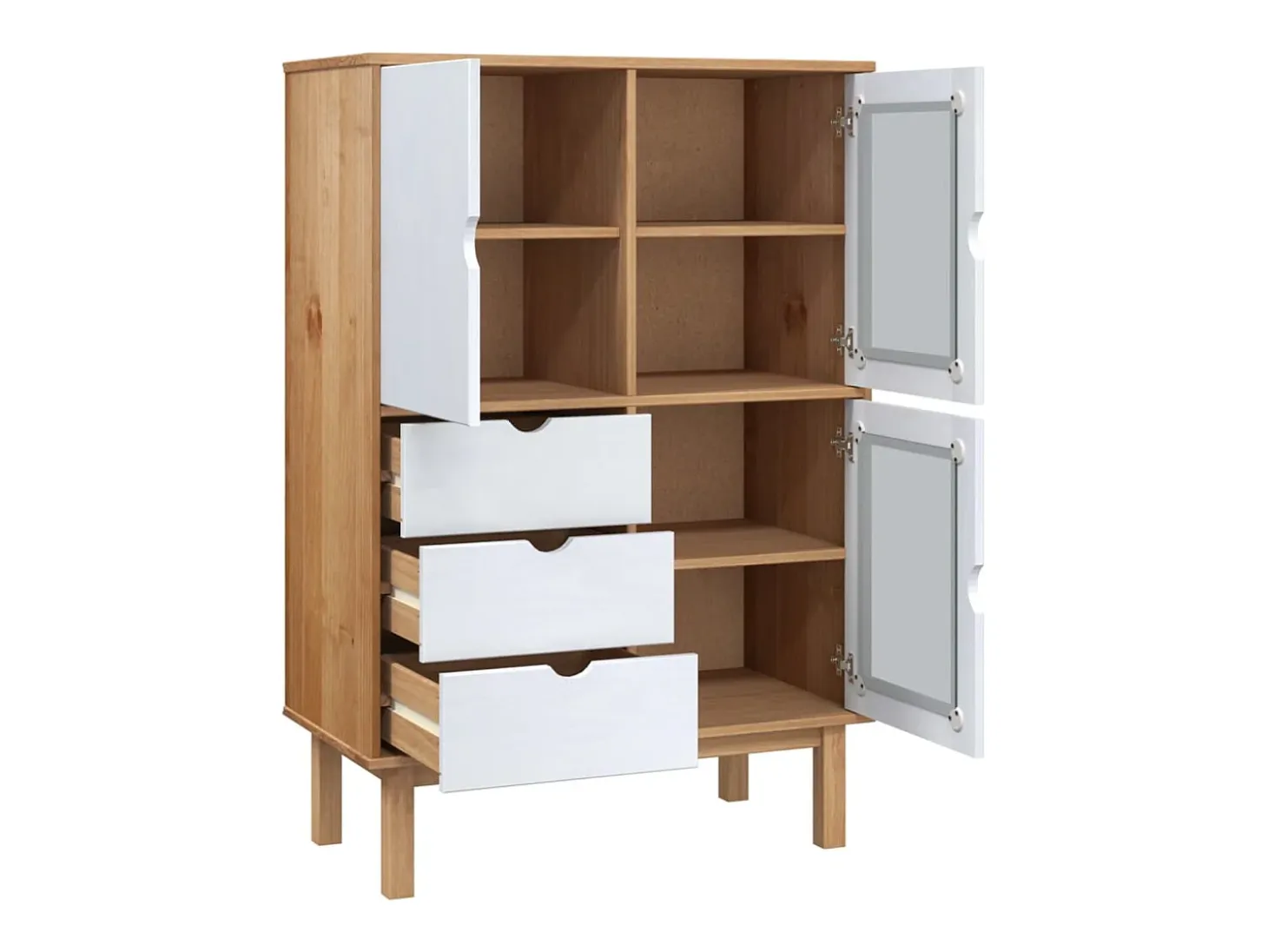 Aparador Cómoda Cómoda Mueble Almacenamiento Organizador Cocina Salón Salón Alto y 85 x 43 x 125 cm Madera Maciza Pino Blanco 02_0035151