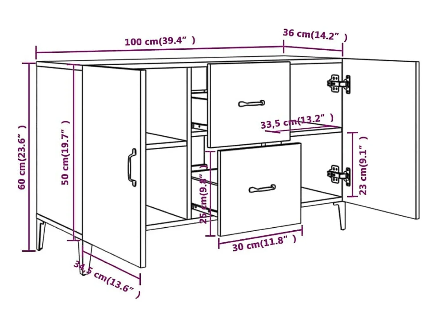 Aparador cómoda cómoda mueble mueble de almacenaje organizador cocina salón salón 100 x 36 x 60 cm madera contrachapada marrón 02_0030840