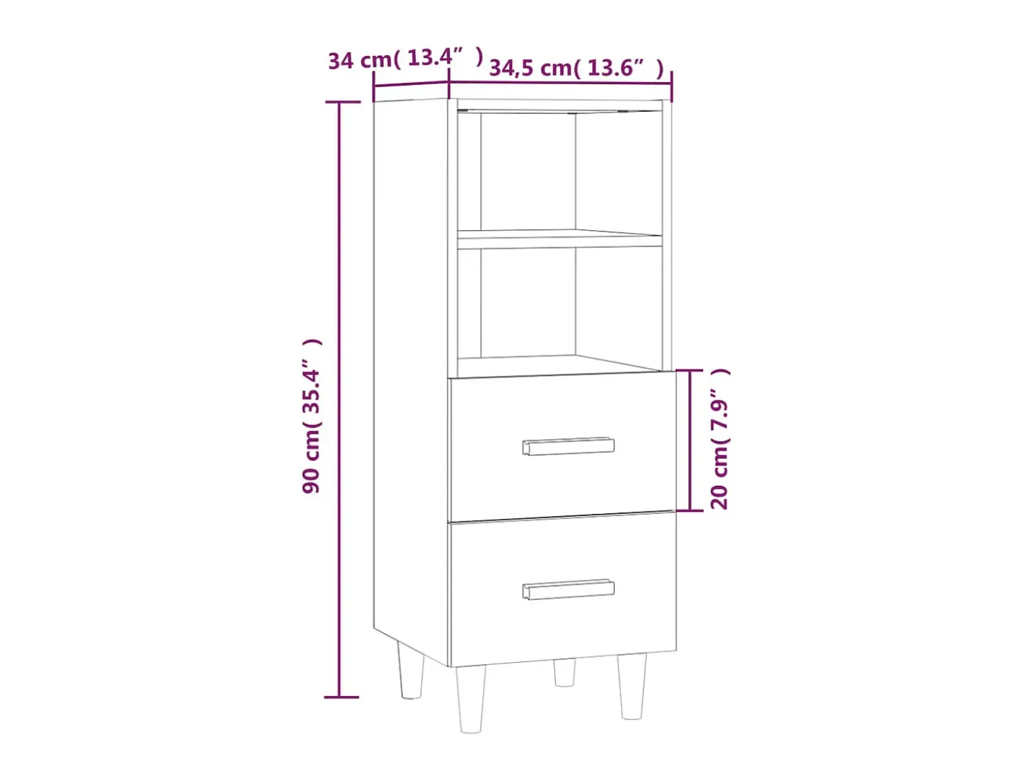 Aparador cómoda cómoda mueble mueble de almacenaje organizador cocina salón salón 34,5 x 34 x 90 cm madera contrachapada marrón 02_0030919