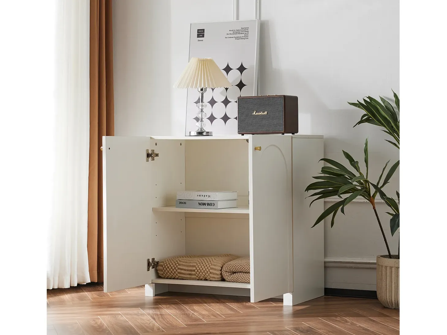 Aparador, cómoda con 2 puertas - 80 x 40 x 80 cm - tableros de partículas - estilo moderno - blanco