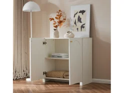 Aparador, cómoda con 2 puertas - 80 x 40 x 80 cm - tableros de partículas - estilo moderno - blanco