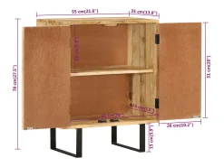 Aparador cómoda mueble almacenaje organizador cocina salón salón con 2 puertas 55 x 35 x 70 cm madera maciza de mango marrón 02_0029726