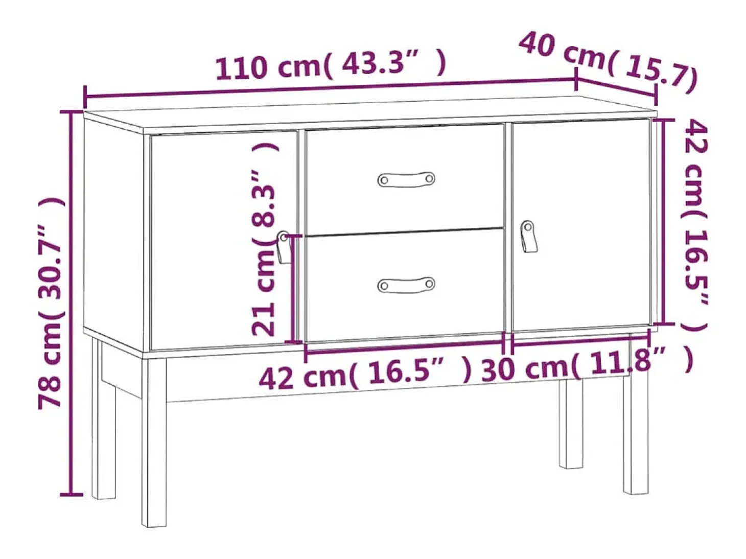 Aparador cómoda mueble almacenaje organizador cocina salón salón 110 x 40 x 78 cm madera maciza de pino negro 02_0035844