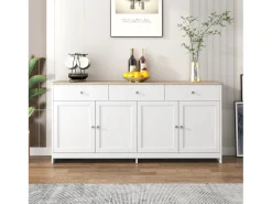 Aparador, cómoda, mueble buffet, 160 x 37 x 75 cm, con 4 puertas y 3 cajones de almacenaje.