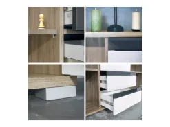 Aparador Cómoda Sylt , cuerpo en negro mate / Frente en gris arena de alto brillo con molduras en antracita mate (139 x 72 x 35)