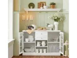 Aparador Cocina Mueble Vitrina de Cristal con 2 Puertas y 2 Cajones 120 x 39 x 78 cm FSB79-W SoBuy ES